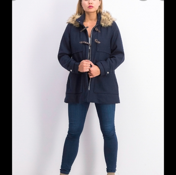 Coffeeshop Women's Stitch Fix Emmalise Hooded Zip Wool Coat  Navy - Picture 1 of 9